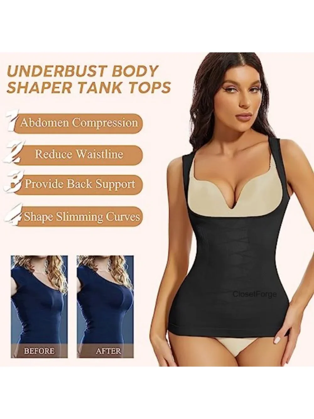 Women's Nylon Spandex Tummy Control Shapewear Compression Tank Top
